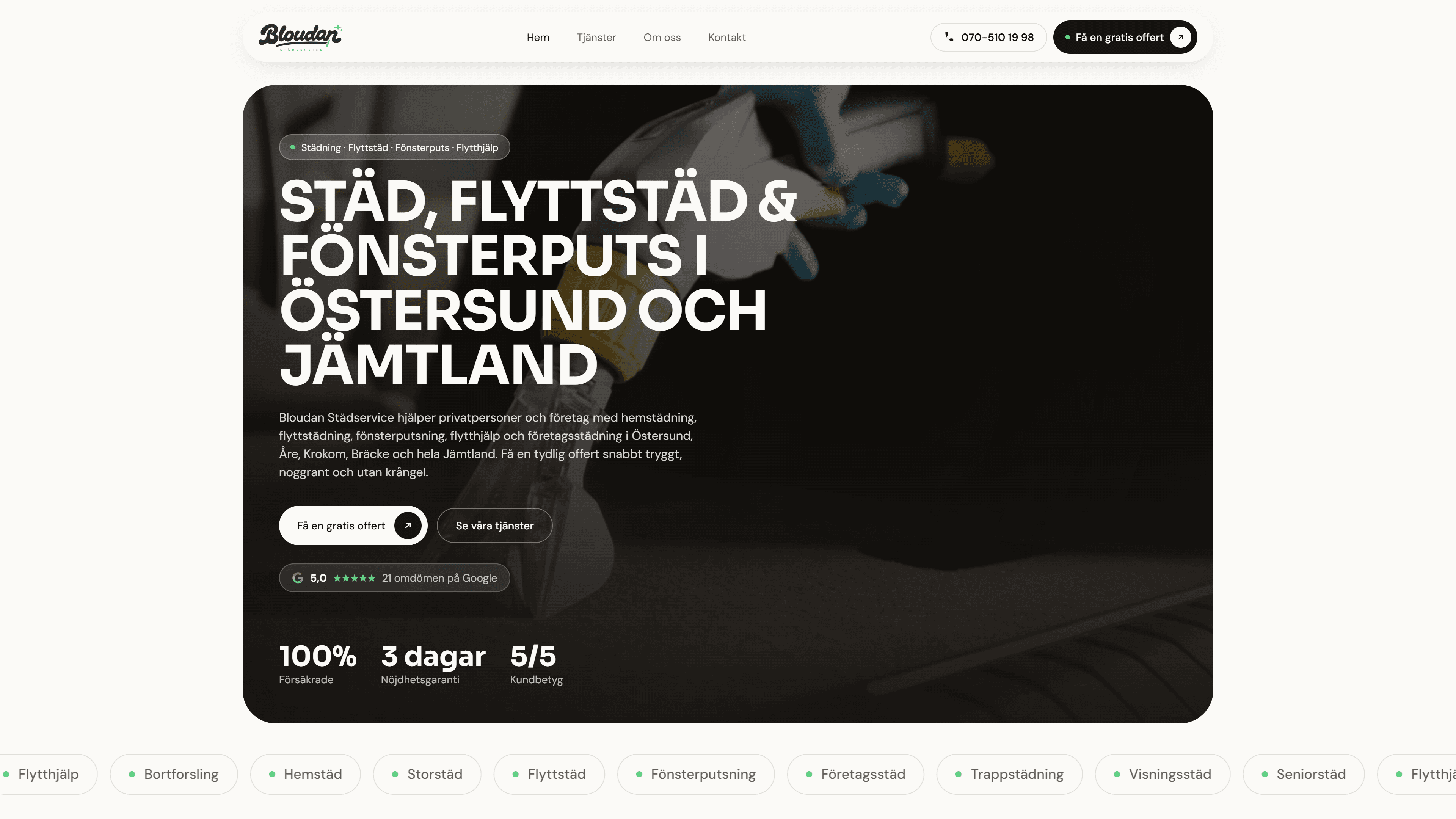 Skärmbild av Bloudan Städservice